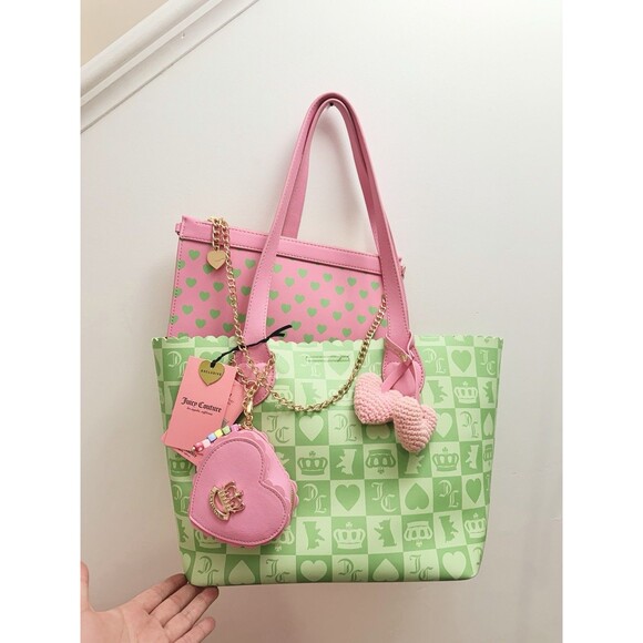 Juicy Couture Handbags - Juicy Couture Sweet Break Time 2-in-1 Tote Retro Green and Pink